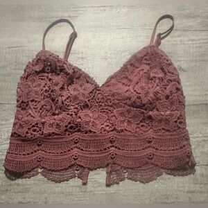 Kendall and Kylie Maroon Embroidered Crop Top Size Large